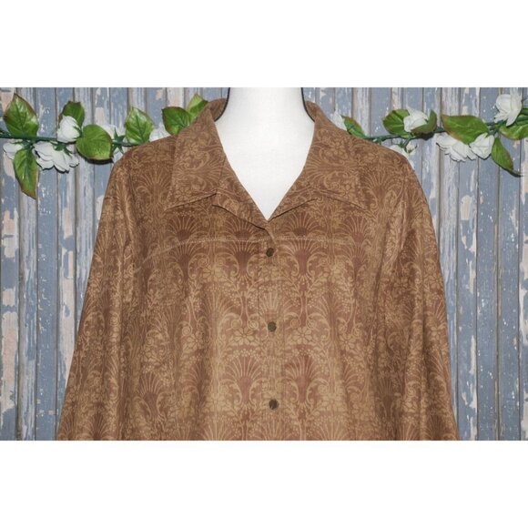 Liz Claiborne Women's Brown Jacket Plus Size 22W Floral Button Up So Soft Shaket - Picture 2 of 7